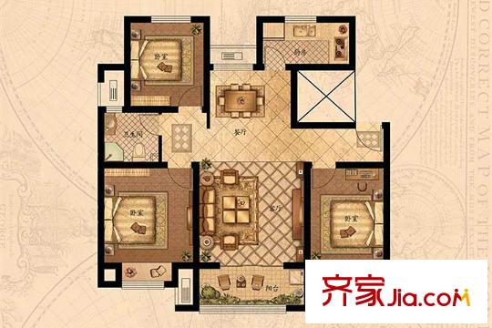 夢想望城1、2#洋房Y-B1戶型 3室2廳1衛(wèi)1廚