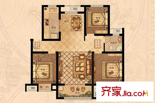 夢想望城1#洋房Y-B2戶型 3室2廳1衛(wèi)1廚