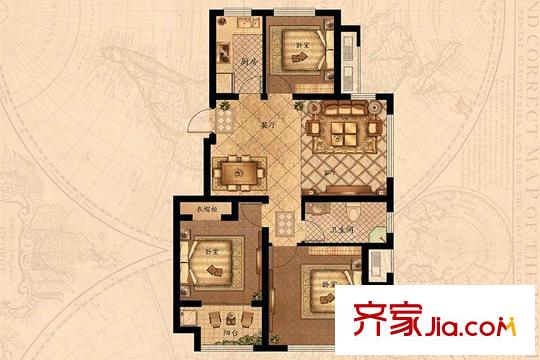 夢想望城1#洋房Y-C戶型 3室2廳1衛(wèi)