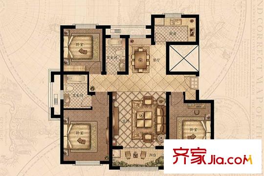 夢想望城1、2#洋房Y-A1戶型 3室2廳2衛(wèi)1廚