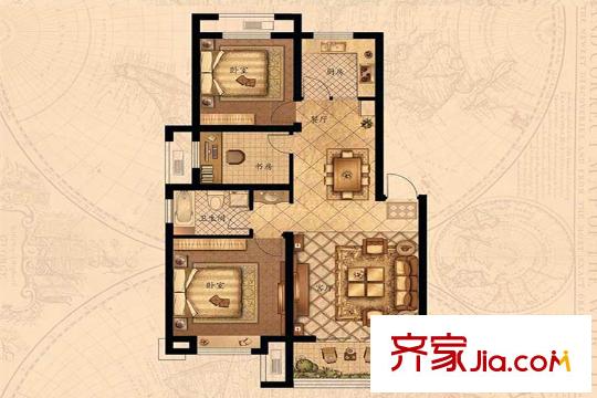 夢想望城2#D戶型 3室2廳1衛(wèi)1廚