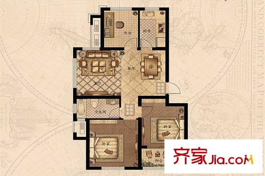 夢想望城1、2#C戶型 3室2廳1衛(wèi)1廚