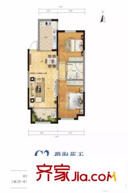 建邦聽海二期2#3#C2戶型圖 2室2廳2衛(wèi)1廚