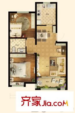 建邦聽海一期1#、2#標(biāo)準(zhǔn)層B3戶型 2室2廳1衛(wèi)1廚