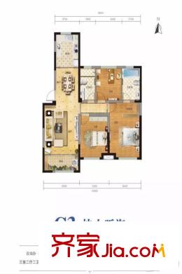 建邦聽海二期2#3#C3戶型圖 3室2廳2衛(wèi)1廚