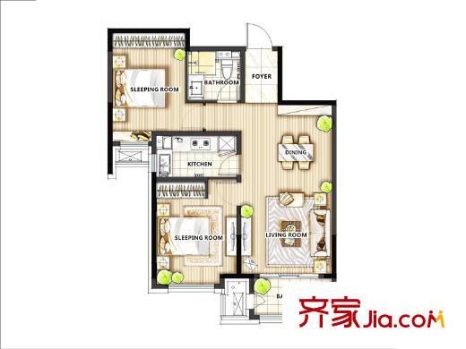 萬(wàn)科東郡2#4#5#6#8-10#A2戶(hù)型 2室2廳1衛(wèi)1廚