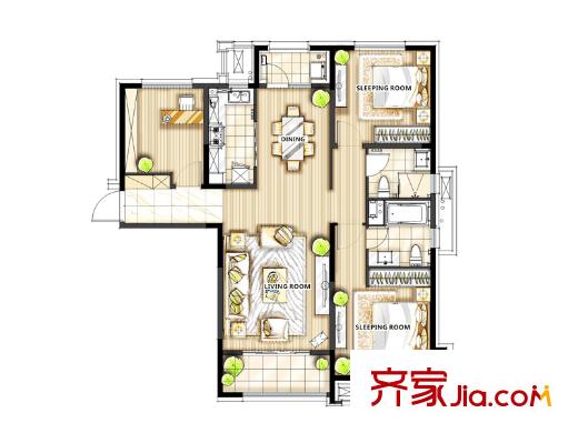 萬(wàn)科東郡4#5#8#9#C3戶(hù)型 3室2廳2衛(wèi)1廚