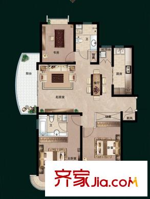 福瀛天麓湖一期1號樓A戶型 3室2廳2衛(wèi)1廚