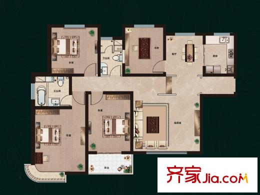 福瀛天麓湖一期4號(hào)樓A戶型 4室2廳2衛(wèi)1廚