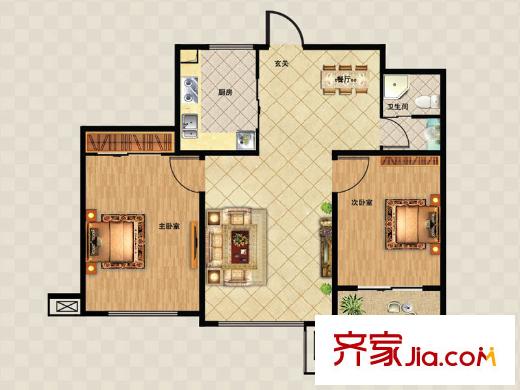 青實櫻花郡8-B戶型 2室2廳1衛(wèi)1廚