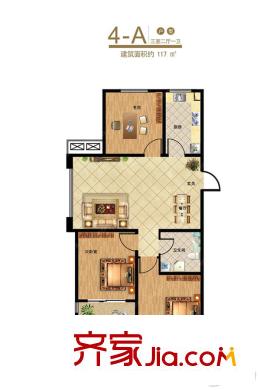 青實櫻花郡4-A戶型 3室2廳1衛(wèi)1廚
