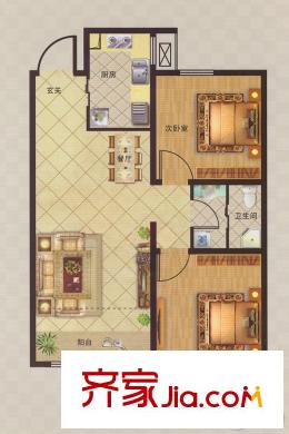 青實櫻花郡1-B戶型 2室2廳1衛(wèi)1廚