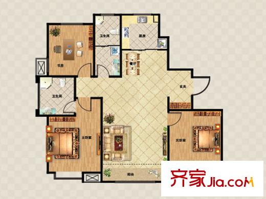 青實櫻花郡3-A戶型 3室2廳2衛(wèi)1廚