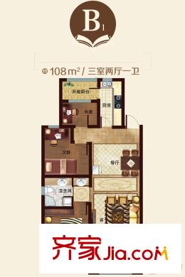 萬(wàn)達(dá)?維多利亞灣三期52#、54#、55#標(biāo)準(zhǔn)層B1戶(hù)型圖 3室2廳1衛(wèi)1廚