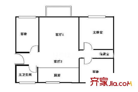 天琪雅居戶型圖戶型圖 3室 3室2廳1衛(wèi)1廚