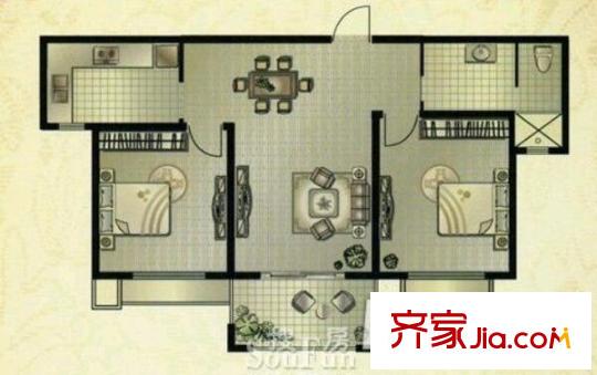 青山灣戶型圖戶型圖 2室 2室1廳1衛(wèi)1廚
