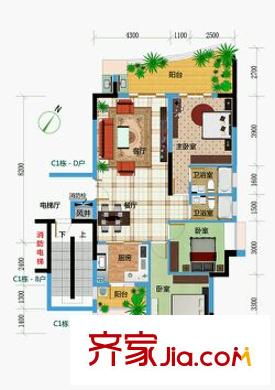 碧水灣花園戶型圖戶型圖 3室 3室2廳2衛(wèi)1廚