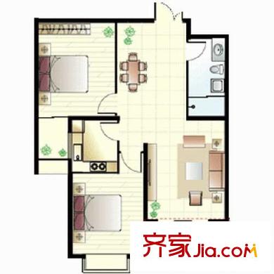 觀海華庭戶型圖3號樓b2戶型 2室2廳1衛(wèi)1廚