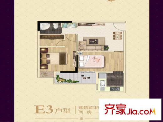 21世紀(jì)百家湖1號(hào)一期63-68幢標(biāo)準(zhǔn)層E3戶型 2室1廳1衛(wèi)1廚