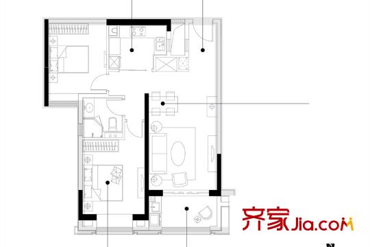 鳳凰臺(tái)項(xiàng)目一期標(biāo)準(zhǔn)層C戶型  2室2廳1衛(wèi)1廚