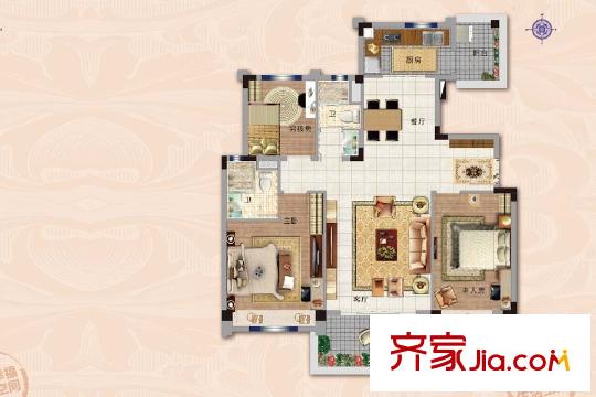 碧桂園世紀(jì)城邦項目一期標(biāo)準(zhǔn)層39、40、41#YJ115-B戶型 3室2廳2衛(wèi)1廚