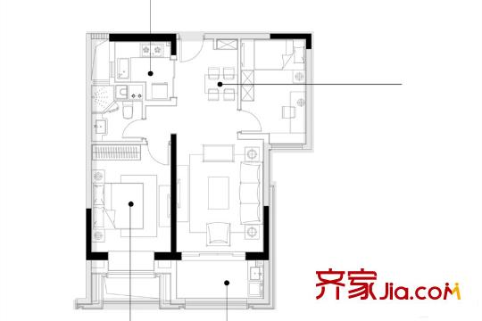 鳳凰臺項(xiàng)目一期標(biāo)準(zhǔn)層D戶型 2室2廳1衛(wèi)1廚