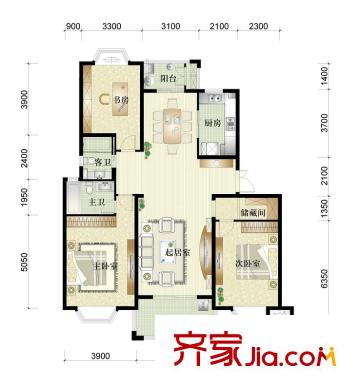碧瑤花園二期21-23、26幢標(biāo)準(zhǔn)層C戶型 3室2廳2衛(wèi)1廚