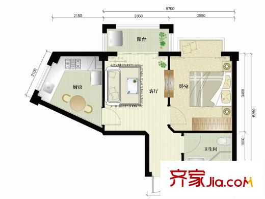 碧瑤花園二期31幢標(biāo)準(zhǔn)層C戶型 1室1廳1衛(wèi)1廚
