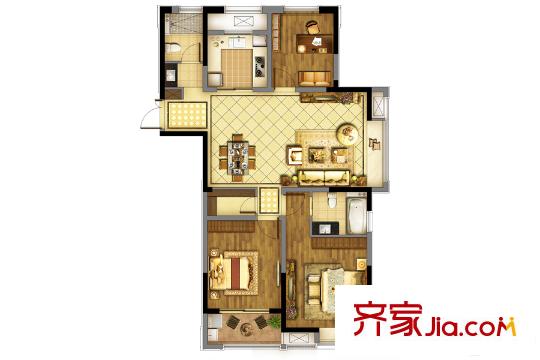 東方蘭園一期2幢6幢標準層C3戶型 3室2廳2衛(wèi)1廚