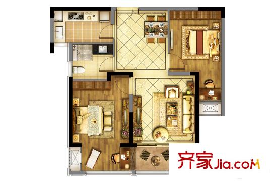 東方蘭園一期1幢2幢6幢標準層C2'戶型 2室2廳1衛(wèi)1廚