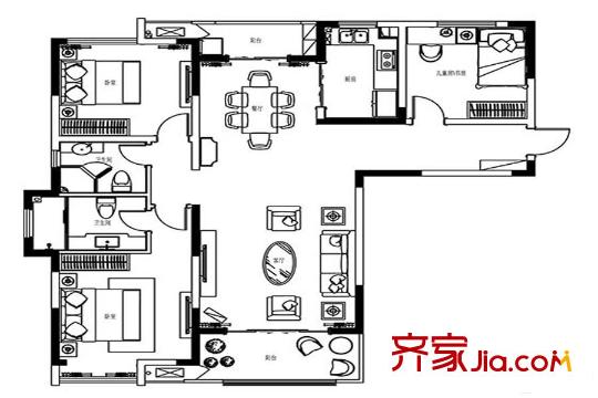 碧湖天辰一期4#標(biāo)準(zhǔn)層D戶型 3室2廳1衛(wèi)1廚