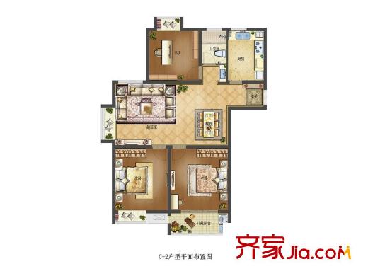 碧湖天辰一期3幢標(biāo)準(zhǔn)戶型C2 3室2廳1衛(wèi)1廚