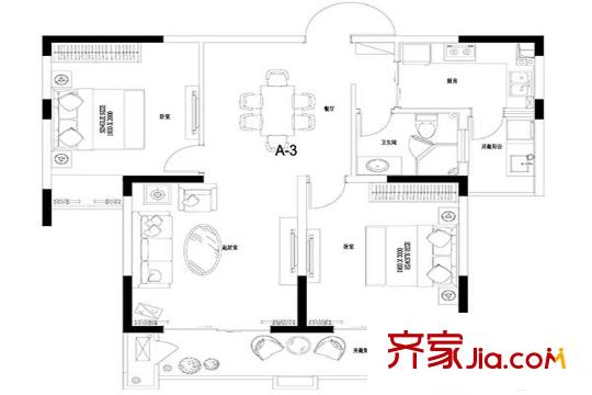 碧湖天辰3幢標(biāo)準(zhǔn)層A3戶型 2室2廳1衛(wèi)1廚