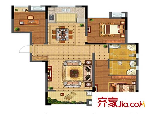 立德美林谷一期2#3#4#9#標準層E戶型 3室2廳2衛(wèi)1廚