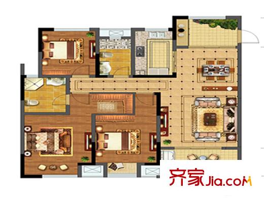 立德美林谷一期2#3#4#9#標準層C戶型 3室2廳2衛(wèi)1廚