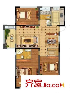 立德美林谷一期2#3#4#9#標準層A戶型 3室2廳2衛(wèi)1廚