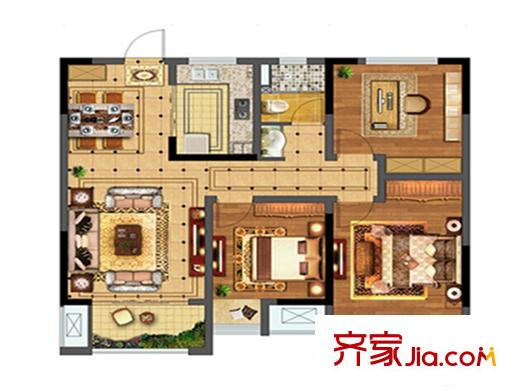 立德美林谷一期2#3#4#9#標準層D戶型 3室2廳1衛(wèi)1廚