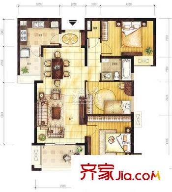 金基匯錦國際別墅戶型圖戶型圖 3室 3室2廳1衛(wèi)1廚