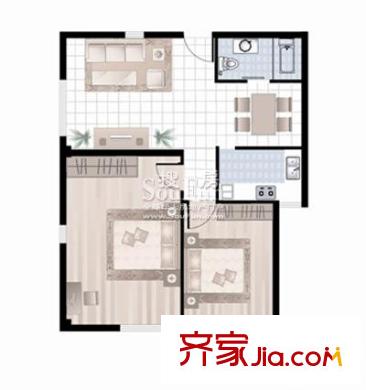 東福金座戶型圖J戶型 2室2廳1衛(wèi)1廚