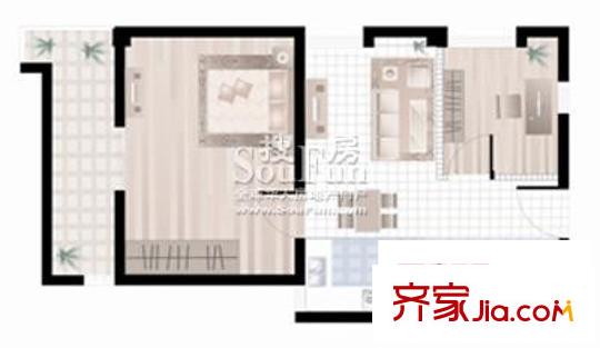 東福金座戶型圖E戶型 2室1廳1衛(wèi)1廚
