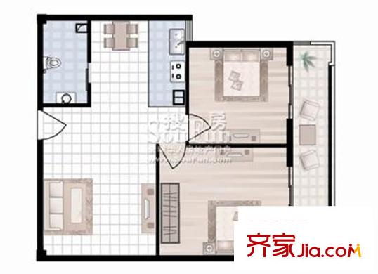 東福金座戶型圖H戶型 2室2廳1衛(wèi)1廚