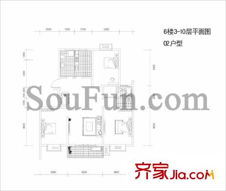 新亭蘭苑戶型圖戶型圖 3室 3室2廳2衛(wèi)1廚