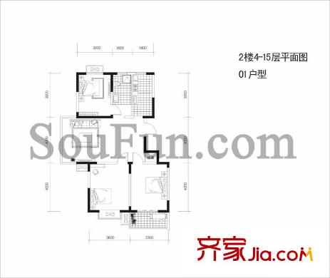 新亭蘭苑戶型圖戶型圖 3室 3室1廳1衛(wèi)1廚