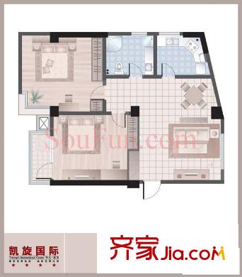 凱旋國際戶型圖戶型圖 2室 2室1廳1衛(wèi)1廚