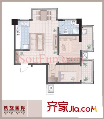 凱旋國際戶型圖戶型圖 2室 2室2廳1衛(wèi)1廚