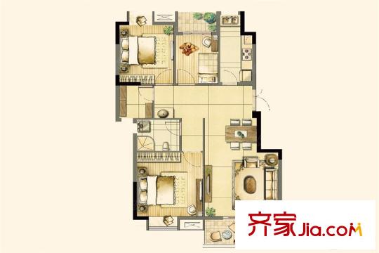 武夷名仕園13#、14#、15#標(biāo)準(zhǔn)層B戶型 3室2廳1衛(wèi)1廚
