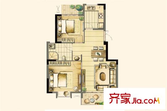 武夷名仕園4#、5#、6#、7#、8#標(biāo)準(zhǔn)層A戶型 2室2廳1衛(wèi)1廚