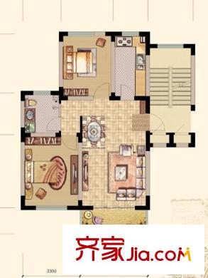 青島風(fēng)景戶型圖小高層105#106#C戶型 2室1廳1衛(wèi)1廚