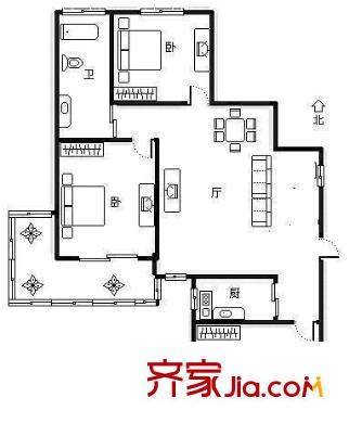 羅馬假日戶型圖戶型圖 3室 3室2廳1衛(wèi)1廚