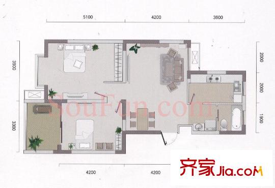城開(kāi)怡家戶(hù)型圖戶(hù)型圖 2室 2室2廳1衛(wèi)1廚